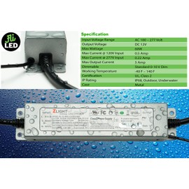 Class 2 LED Constant Voltage Driver, 60 Watt, 120-277VAC Input, 12VDC Output, 0-10V Dimmable, Aluminum Case, UL Rated, IP68