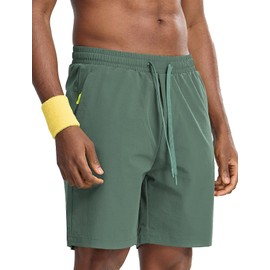 Mens Exercise Shorts Zipper Pocket(Greyish Green,L)