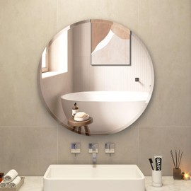 MZON 32 Inch Frameless Round Mirror,Circle Wall Mirror with Beveled Polished Edge for Bathroom, Vanity, Entryways