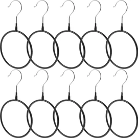 Alipis Scarf Ring Hangers Circle Hooks 10Pcs Belt Hanger Plastic Neckties Shawl Scarves Ring Organizer Closet Space Saver for Tie Belt Neckties Shawls Pashminas Black