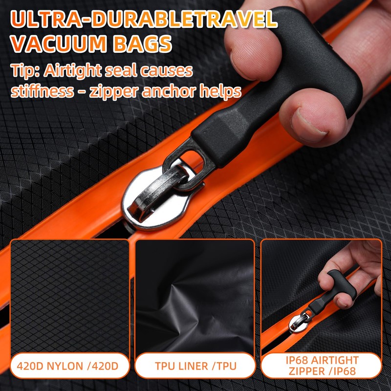 Large Travel Vacuum Storage Bag with Wireless Pump, 44L Compression