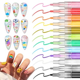 12 Colors Nail Art Pens Set Nail Polish Pens, Waterproof Quick-Drying Acrylic Paint Nail Art Markers for Home & Salon DIY