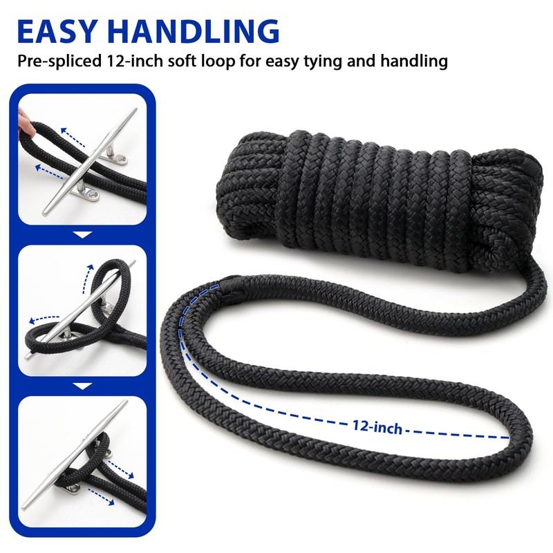 Boat Dock Lines Marine Rope - 1/2" x 20ft with