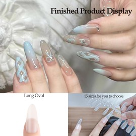 Sun&Beam Nails Fake Nails Tips Full Clear Acrylic Cover for Manicure Salons Nail Art 15 Sizes 240 Pcs (Long Oval)