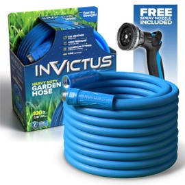 INVICTUS 100 Ft Garden Hose with Sprayer Nozzle, 2-Layer Heavy Duty Drinking RV Water Hose 100 Ft x 5/8 in. Flexible, Lightweight, NON Expandable, Kink Resistant, Easy Connect Fittings, 400 PSI