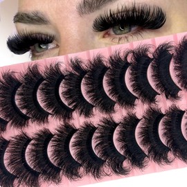 SISIYDY Mink Lashes Fluffy Dramatic 8D Thick 3D Volume 20mm 25mm Big Long Eye Lashes Mink Faux Strip False Eyelashes 10 Pairs Pack YH005