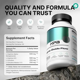 Nature's Pure Blend Suplemento de óxido nítrico L-Arginina - Cápsula de apoyo para la presión arterial - 1500 mg - Potenciador de óxido nítrico - Amin