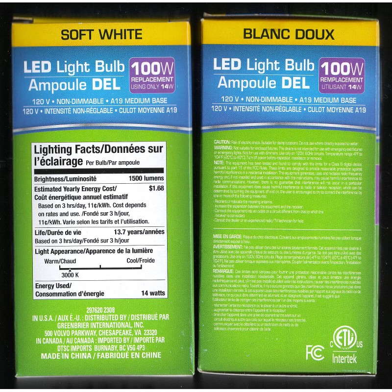 Greenbriar 2 -100W Replacement LED 14 Watt Light Bulbs A19