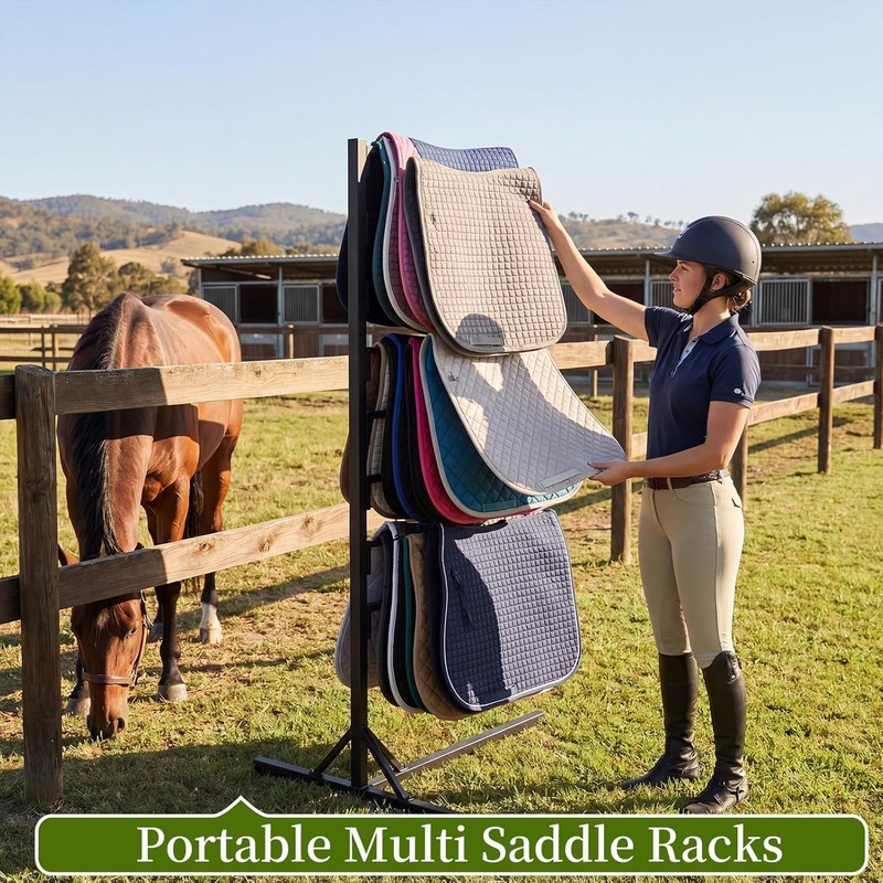 Noliven 8-Tier Portable Saddle Pad Rack with Stand for Horse