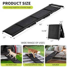 GarveeLife Dog Ramp for Cars - 63" Long & 17" Wide Folding Pet Ramp for Large Dogs with Non-Slip Surface Portable Dog Car Ramp for SUV Car & Truck, Outdoor Dog Ramp Up to 250 LBS