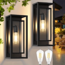 Feanron 16.5'' Large Outdoor Porch Wall Lanterns, 2 Pack Matte Black Exterior Outdoor Lights with Clear Glass Shade, Modern Wterproof Light Fixtures for Front Door, Patio, Garage, LED Bulb Included