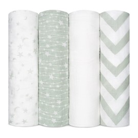 Muslin Swaddle Blankets Neutral Receiving Blanket Swaddling, Wrap for Boys and Girls, Baby Essentials, Registry & Gift by Comfy Cubs (Green)