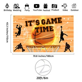 Avezano - Banner de baloncesto de cumpleaños con texto en inglés «It's Game Time», decoración de fiesta de baloncesto, temática deportiva, cumpleaños, para colgar en la pared, fondo de fotos de cumpleaños para niños, 70.8 x 43.3 pulgadas