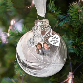 Clear Christmas Memorial Ornament Feather Ball with Photo Frame A Piece of My Heart is in Heaven Loving Memory of Brother Sympathy Gifts with Silk Ribbon & Red Gift Box