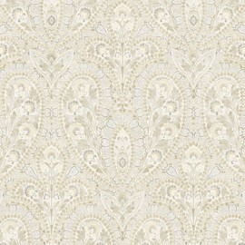 Norwall AF37730 Ornamental Pre-Pasted Wallpaper, Yellow, Daffodil, Grey, Dove, Cream