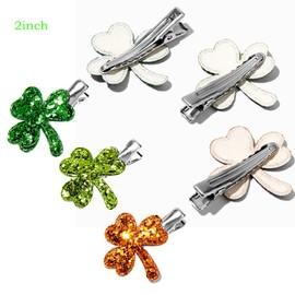 6 Pack St. Patrick's Day Glitter Sequin Shamrocks Hair Clips Alligator Barrettes Irish Green Clover Costume Hair Accessories for Women Girls Kids Holiday Party Favor Gifts