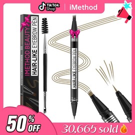 iMethod Eyebrow Pencil, Hair-like  2-in-1 Waterproof Eyebrow Pen with 4 Tip Brow Pen, with Dual-ended Eyebrow Brush, Cosmetic Makeup - Color: Black Brown