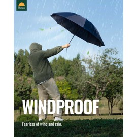 Chakipee Travel Compact Umbrella Windproof Strong Automatic Large Blue Folding Umbrellas for Wind and Rain Resistant - Portable 210T Fabric - 10 Ribs Durable For Mens Women Umbrella