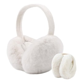 FROHETG Winter Fleece Ear muffs Faux Fur Earmuffs Foldable Outdoor Ear Warmers Soft Women Ear Covers for Cold Weather,White
