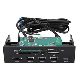 ASHATA Richer-R Lector de Tarjetas Multifunción,Card Reader para Unidades de 5,25 ",Compatible con Tarjetas M2/MSO/SD/MS/XD/64G CF. (3 Puertos USB 3.0,Puerto eSATA y USB 3.1,6 Ranuras para Tarjetas)