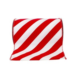 Reliant Ribbon Candy Cane Grand Velvet Stripe Outdoor Polypro Wired Edge Ribbon, Red/White