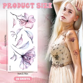 JJUNW 20 Blätter Blumen Temporäre Tattoos, Wasserfeste Fake Tattoos Aufkleber für Erwachsene Aquarell Blumenblätter Klebetattoos Realistische Bunt Flower Haut Tattoo