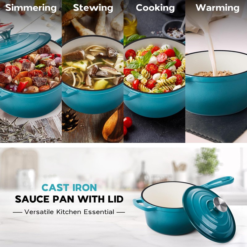 Onader Enameled Cast Iron Sauce Pan, 2QT Saucepan with Lid,