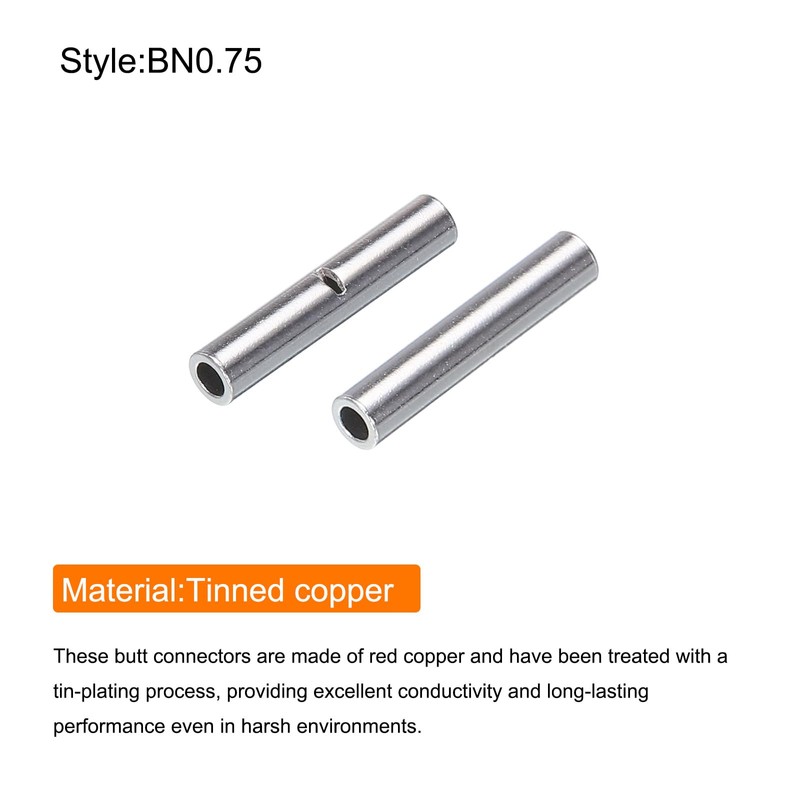 sourcing map 100Pcs Non Insulated Butt Connectors 22-18AWG Wire Connector