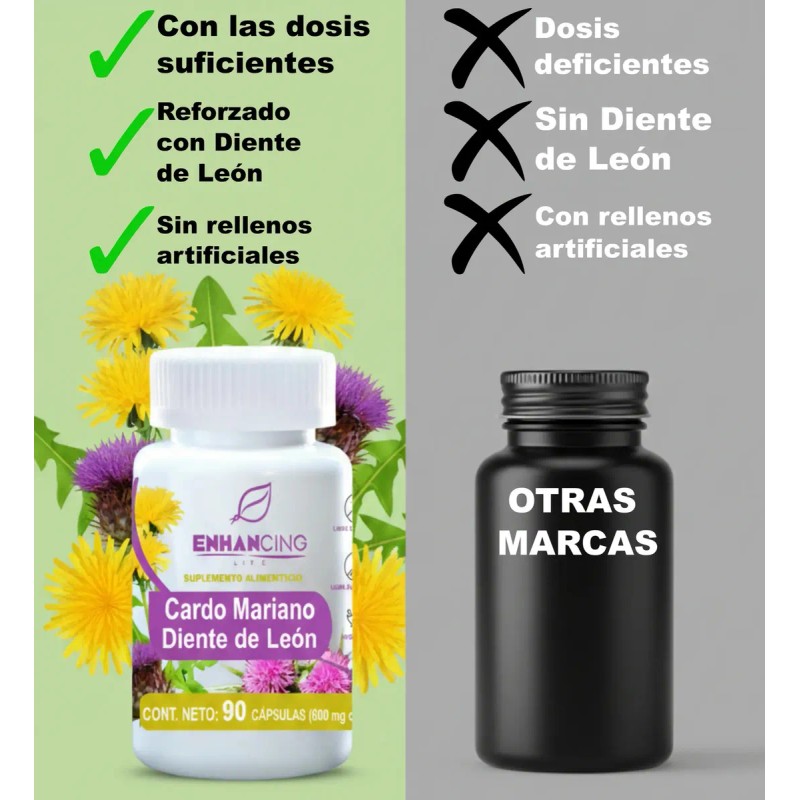 Suplemento Cápsula Enhancing Life Cardo Mariano Diente Leon 600mg