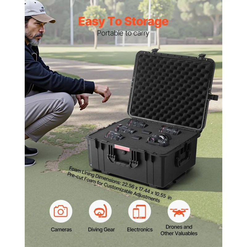 Heavy Duty Weatherproof Hard Tool Case with Pre-Cut Foam Retractable