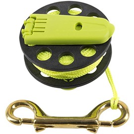 Trident Finger Spool with Handle - Folding Handle Finger Scuba Diving Reel with Fluorescent Yellow Line, 160'