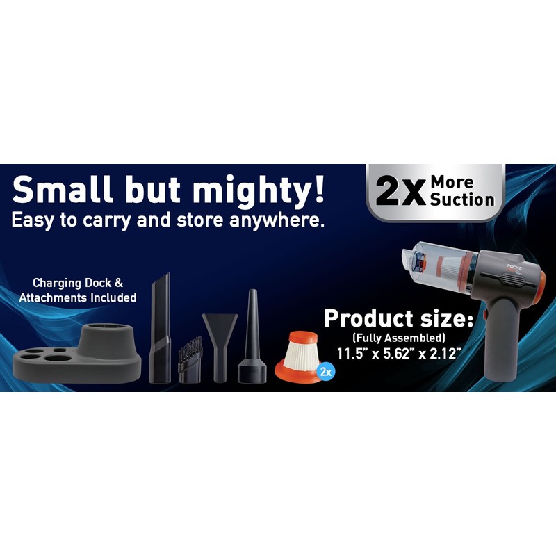 Pocket Vac PRO Vacuum, Rechargeable Handheld Vacuum / Blower with