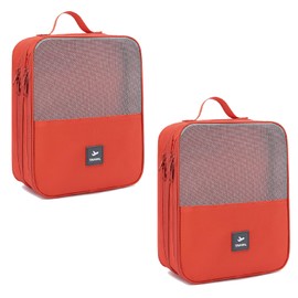2 Layers Travel Shoe Bag, Portable Shoe Bags Hold 2 Pair Of Shoes, Water-Resistant Shoe Storage Pouch For Travel (Orange, 2 Pack)