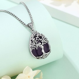 EUDORA Harmony Ball Tree of Life Necklace with Crystal for Women, Tree of Life Necklace Pendant with Crystal Healing Stones Amethyst Moonstone Obsidian Turquoise Malachite Jewellery Gift for Women