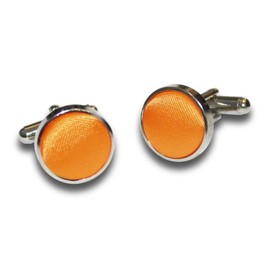 DQT Men Plain Satin Fabric Inlay Wedding Cufflinks - Fluorescent Orange