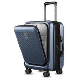 Carry on Luggage 22x14x9 Airline Approved, LTB PC Hard Shell Suitcase with Front Pocket, Expandable Luggage with USB Port (FX-Lite, Blue, 20 Inch, 37L-42L)