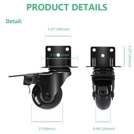 8T8 Side Mount Caster Wheels 2 Inch L Shaped Plate Swivel Casters with 2 Brakes Heavy Duty Set of 4, Silence Rubber Wheels for Furniture, Kitchen Cabinet, Baby Bed, Table, Loading Capacity 400 Lbs