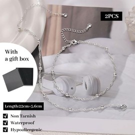 LunarCharm Silver Anklets for Women Stainless Steel Anklets Tarnish Resistant Multilayer Anklet Set Summer Beach Anklet Jewelry Gifts