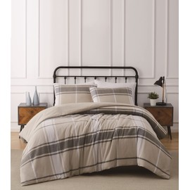 Truly Soft Everyday - King 3 Piece Comforter + Sham Set - Preston Plaid Flannel Collection - Khaki, (CS4267KG-1500)