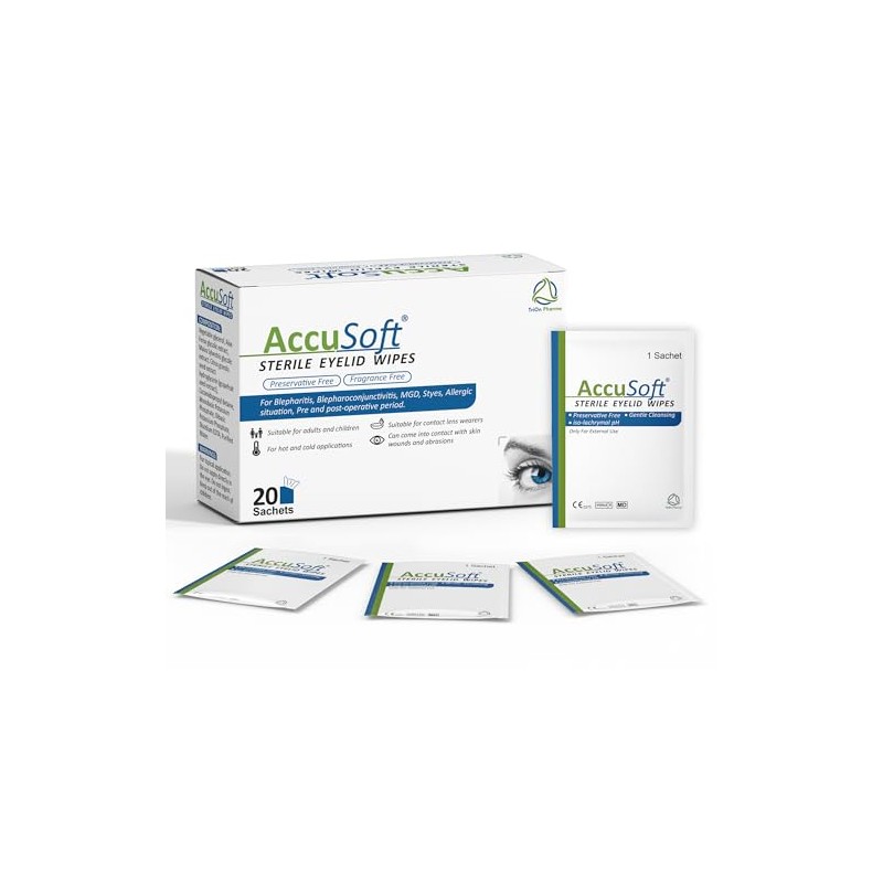 AccuSoft Sterile Eyelid Wipes for Blepharitis, Blepharoconjunctivitis, MGD, Styes, Allergies,