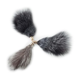 Fosrion Real Raccoon Tail Fur Cat Bites Toy with Three Section Retractable Carbon Fiber Rod (Raccoon) (3 Fox Fur Piece, Only Tail)
