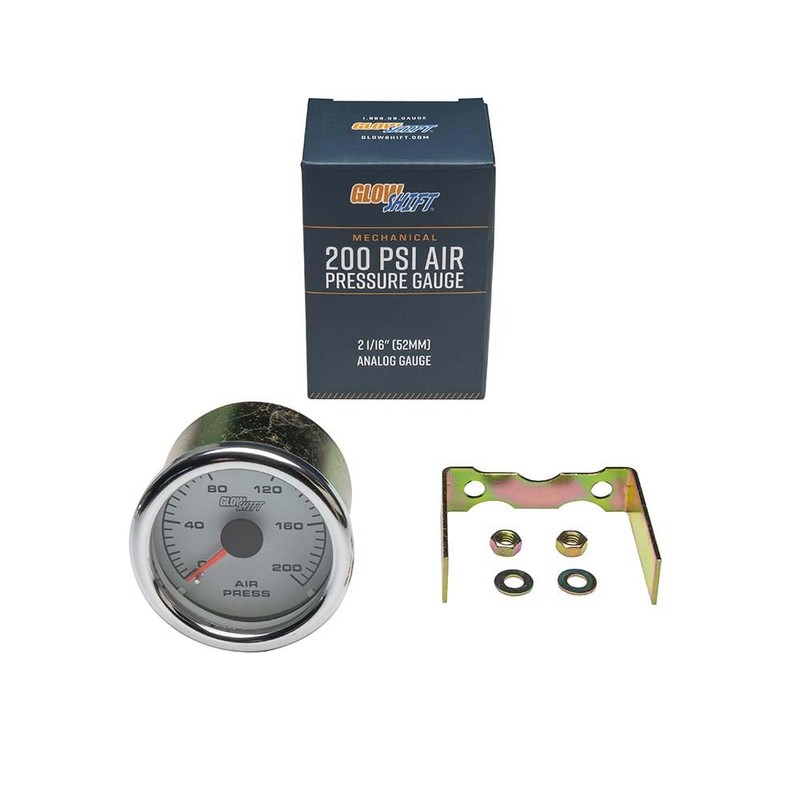 GlowShift 200 PSI Mechanical Air Pressure Gauge - White Dial