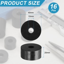sourcing map 16 Pcs Rubber Spacers 40mm OD x 10mm ID x 20mm Height Round Anti Vibration Spacer Rubber Bushing Grommets