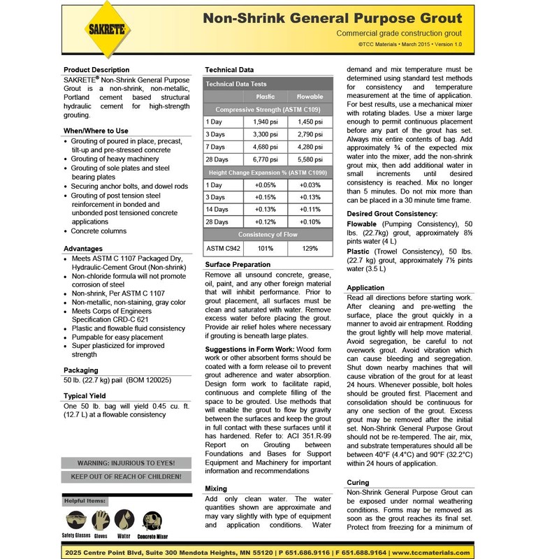 Sakrete Non-Shrink General Purpose Grout (50 Pound, 1)