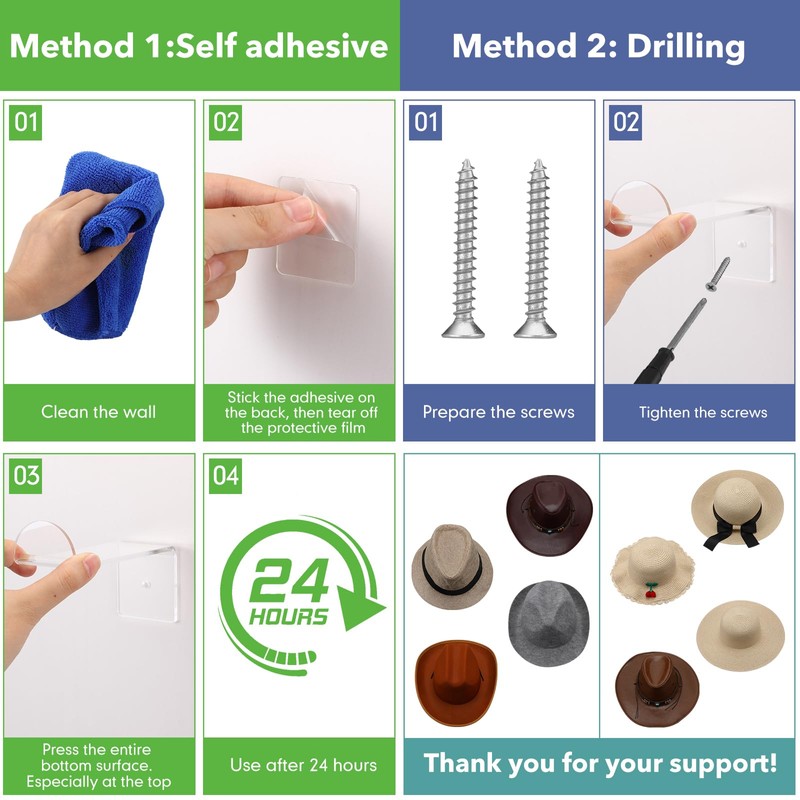 Beeveer 8 Pcs 4 Inch Hat Hooks for Wall Cowboy