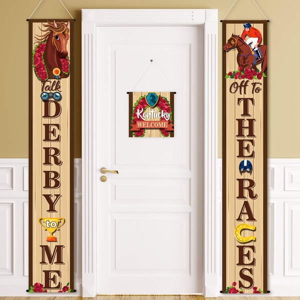 Derby Porch Sign Horse Racing Party Decoration, Kentucky Banner Horse Banner Derby Door Sign for Welcome Flag Banner Wall Decoration Scene Setters