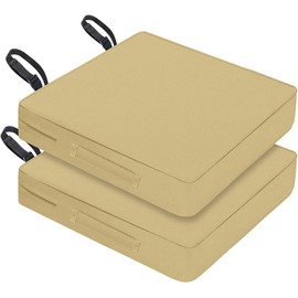 SECLATO Patio Chair Cushion 24x22x4 Inch Waterproof Outdoor Seat Cushions for Patio Furniture 5-Year Color Fastness Garden Sofa Couch Chair Pads with Handle and Adjustable Straps(2 Pack, Beige)