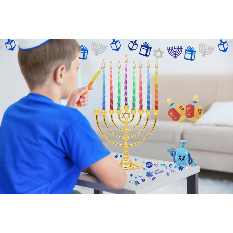 The Dreidel Company Deluxe Twisted Multi Colored Hanukkah Menorah Candles