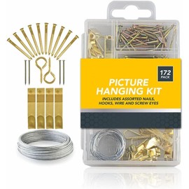 Picture Hanging Kit 172PC Heavy-Duty Wall Mounting Hardware with Hooks, Nails, Wire, & Screw Eyes for Frames, Artwork, Mirrors & Home Décor Installation