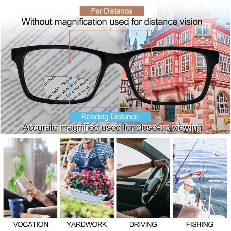 OCCI CHIARI Bifocals Reading Glasses for Men,Transition Square Eye Protection